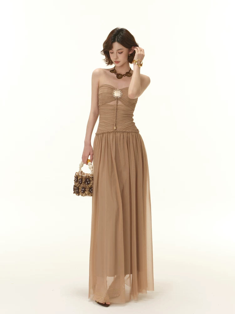 Braided Waist Strapless Maxi Dress