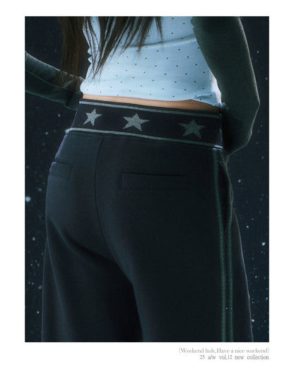 Navy Blue Star Waist Print Straight Sweatpants