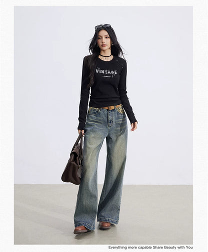 Leopard Patchwork Wide-Leg Jeans