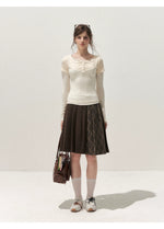 Brown Plaid Pleated Skirt
