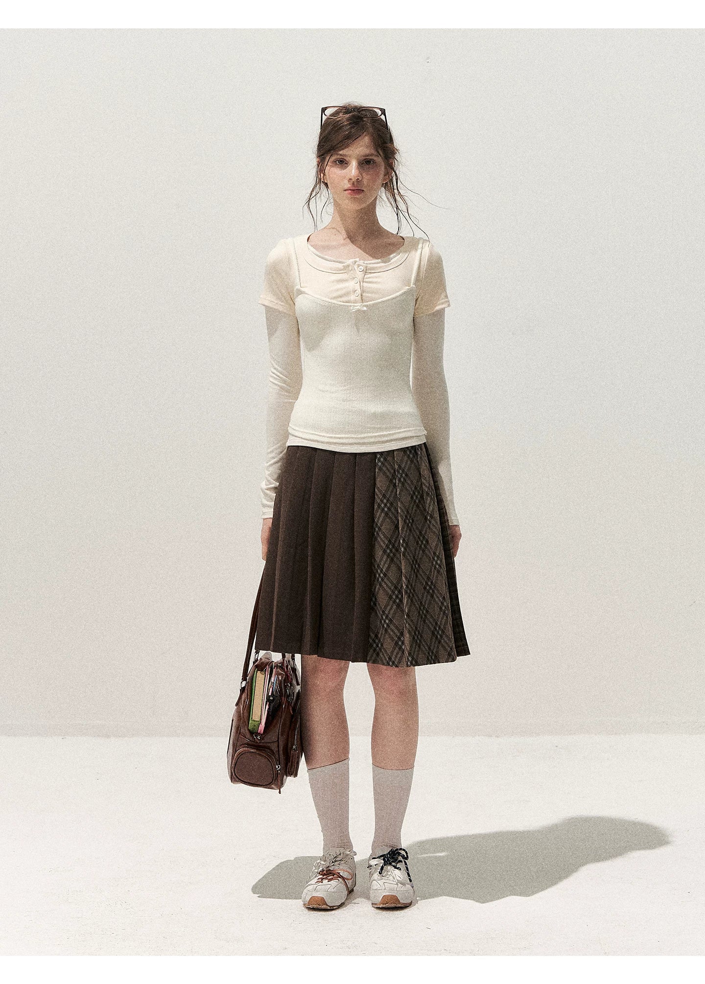 Brown Plaid Pleated Skirt