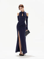 Navy Off Shoulder Knit Dress