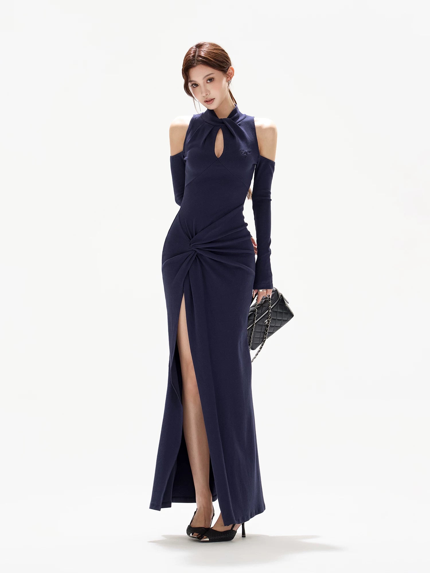 Navy Off Shoulder Knit Dress