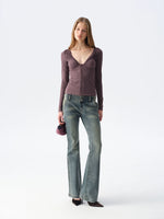 Ruched Low-Neck Knit Top