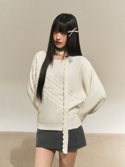 Lazy Floral Scarf Neck Sweater