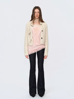 Pink Paneled Ruched Mock-Two-Piece Blouse
