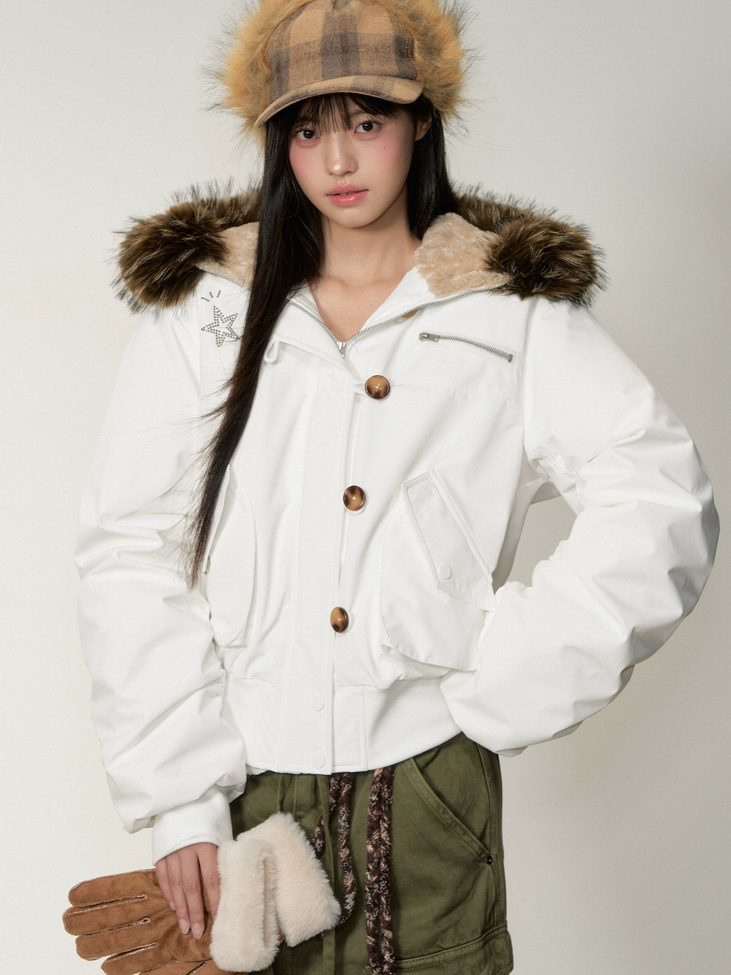 Faux Fur Aviator Down Jacket