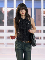 Black Polka Dot Halter Sleeveless Top