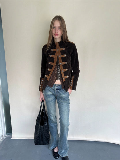 Velvet Colorblock Hardware Jacket