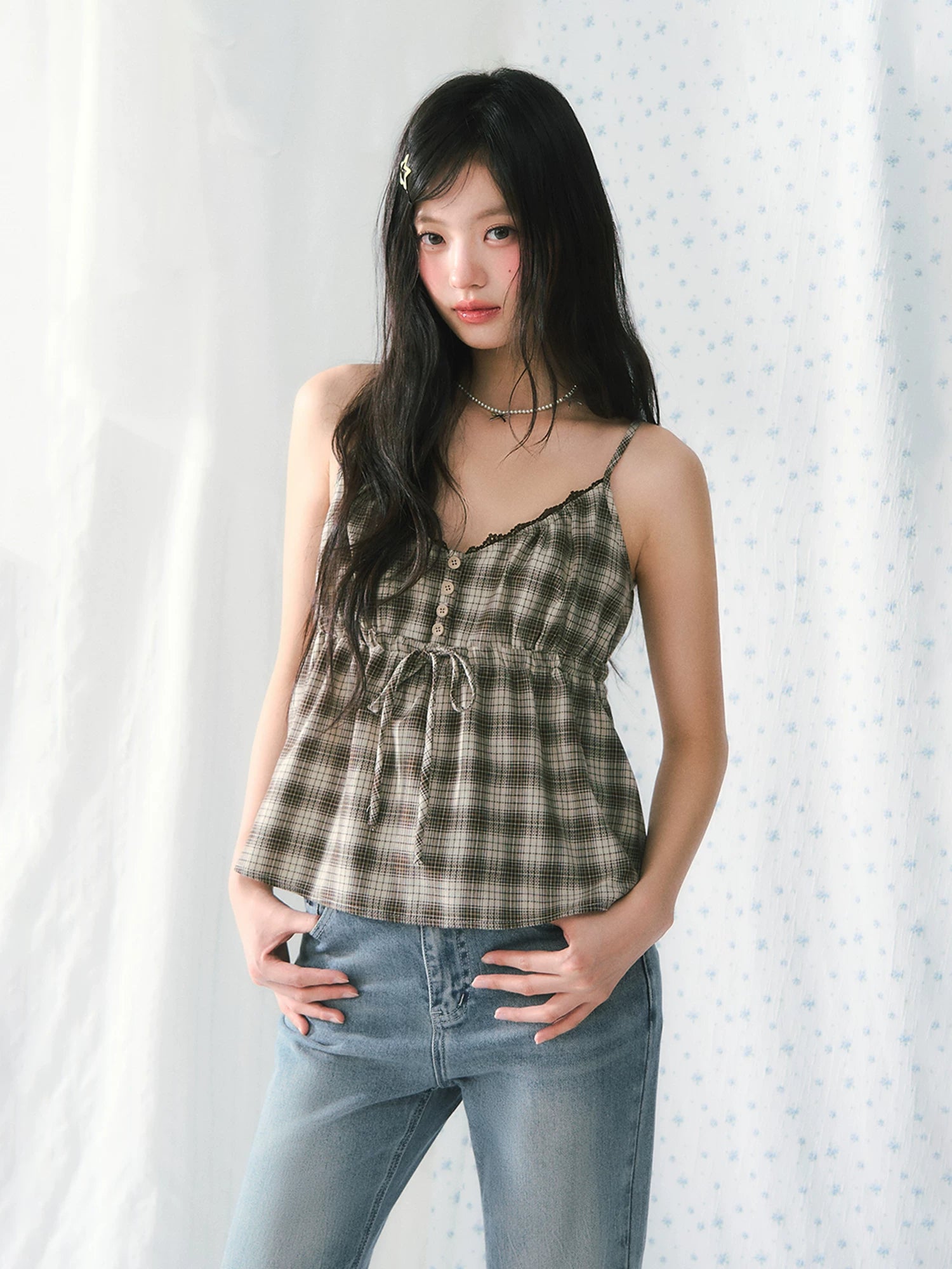 Lace Plaid Camisole Top
