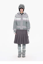 Gray Hooded Zip Knit Cardigan