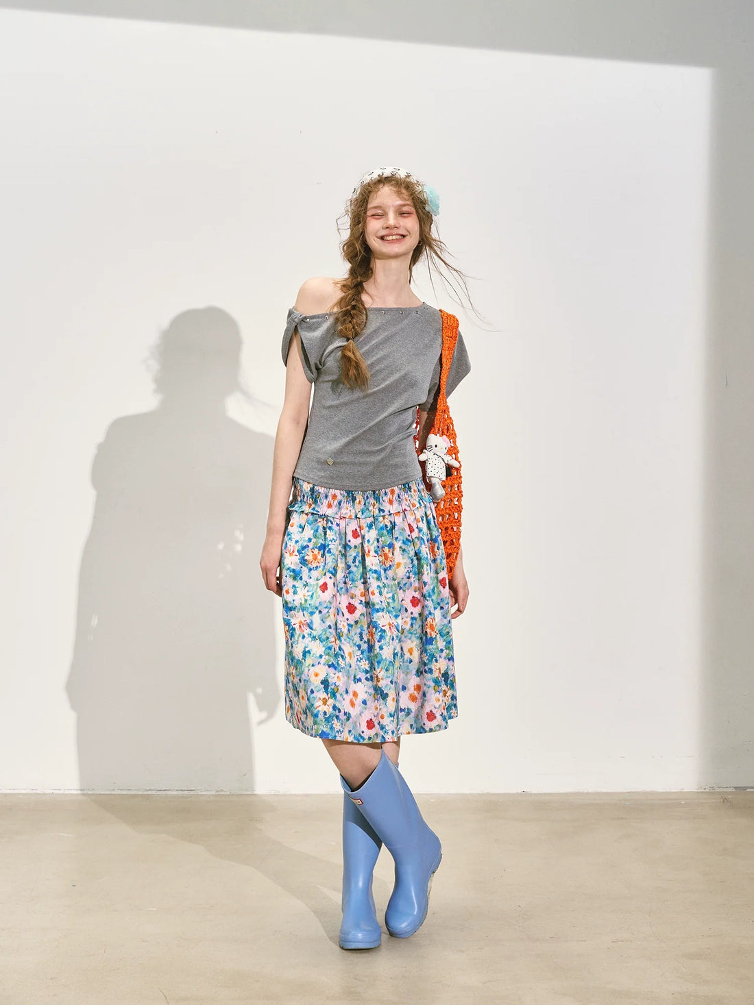 Off-Shoulder Asymmetric Twist Knot Half-sleeve Top