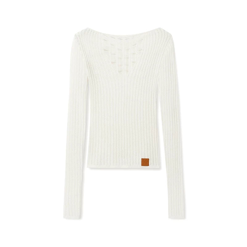 "Blue Ridge" V-Neck Openwork Knit Top