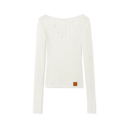 "Blue Ridge" V-Neck Openwork Knit Top