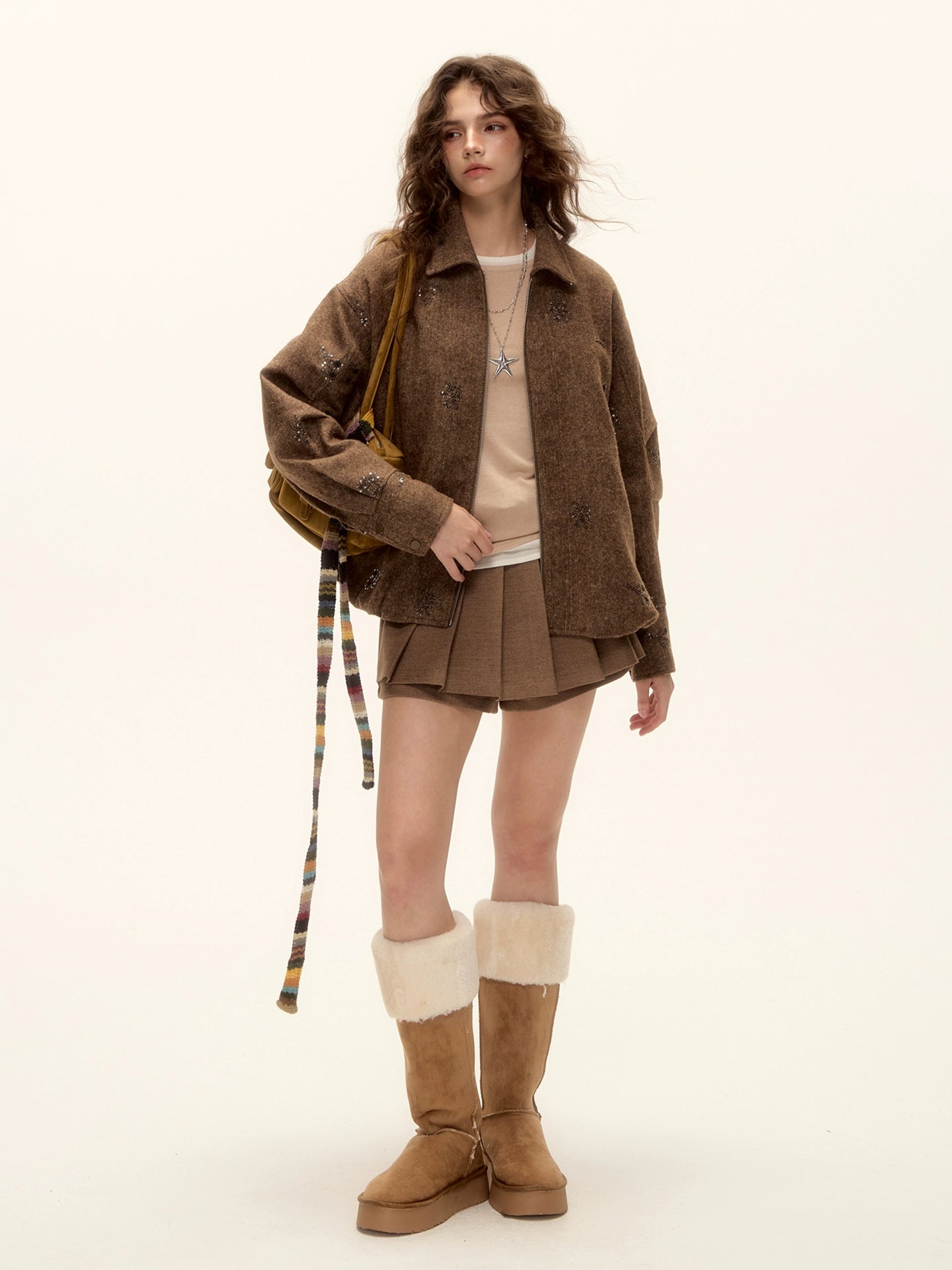 Beaded Plaid Wool Jacket