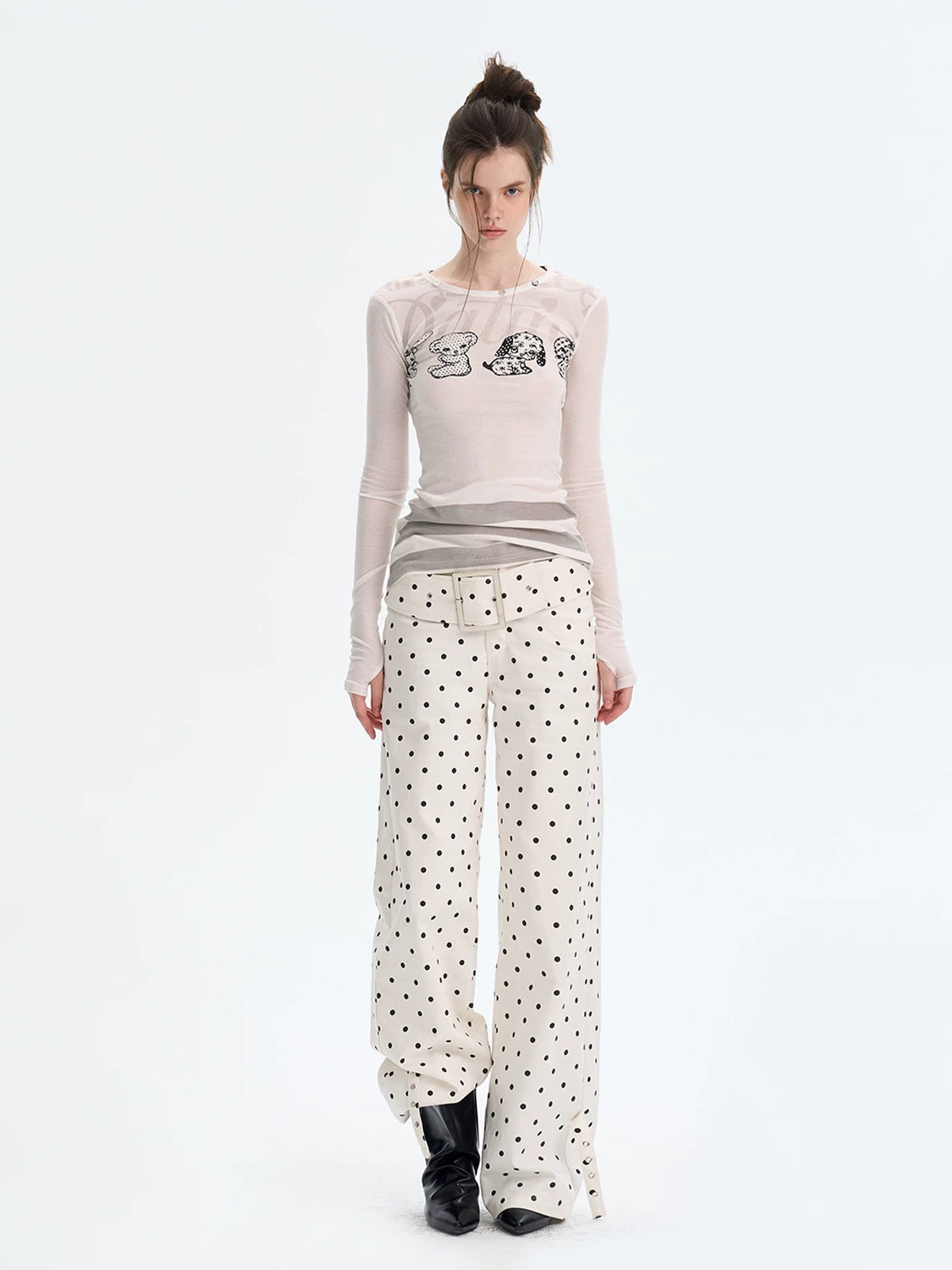 Puppy Print Layered Knit Top