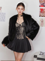 Pleated Lace Waist-Cinching Dress & Coat Set