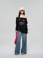 Panel Stitch Lace Patch High Waist Jeans