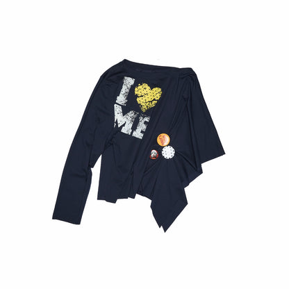Gray &amp; Navy Blue Badge Print Sweatshirt