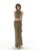 Green Mock Neck Two-Piece Set