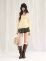 Yellow Textured V-Neck Knit Top
