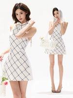 White Silk Plaid Dress