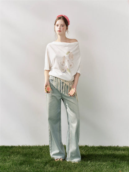 Rhinestone Pear Print Draped T-shirt