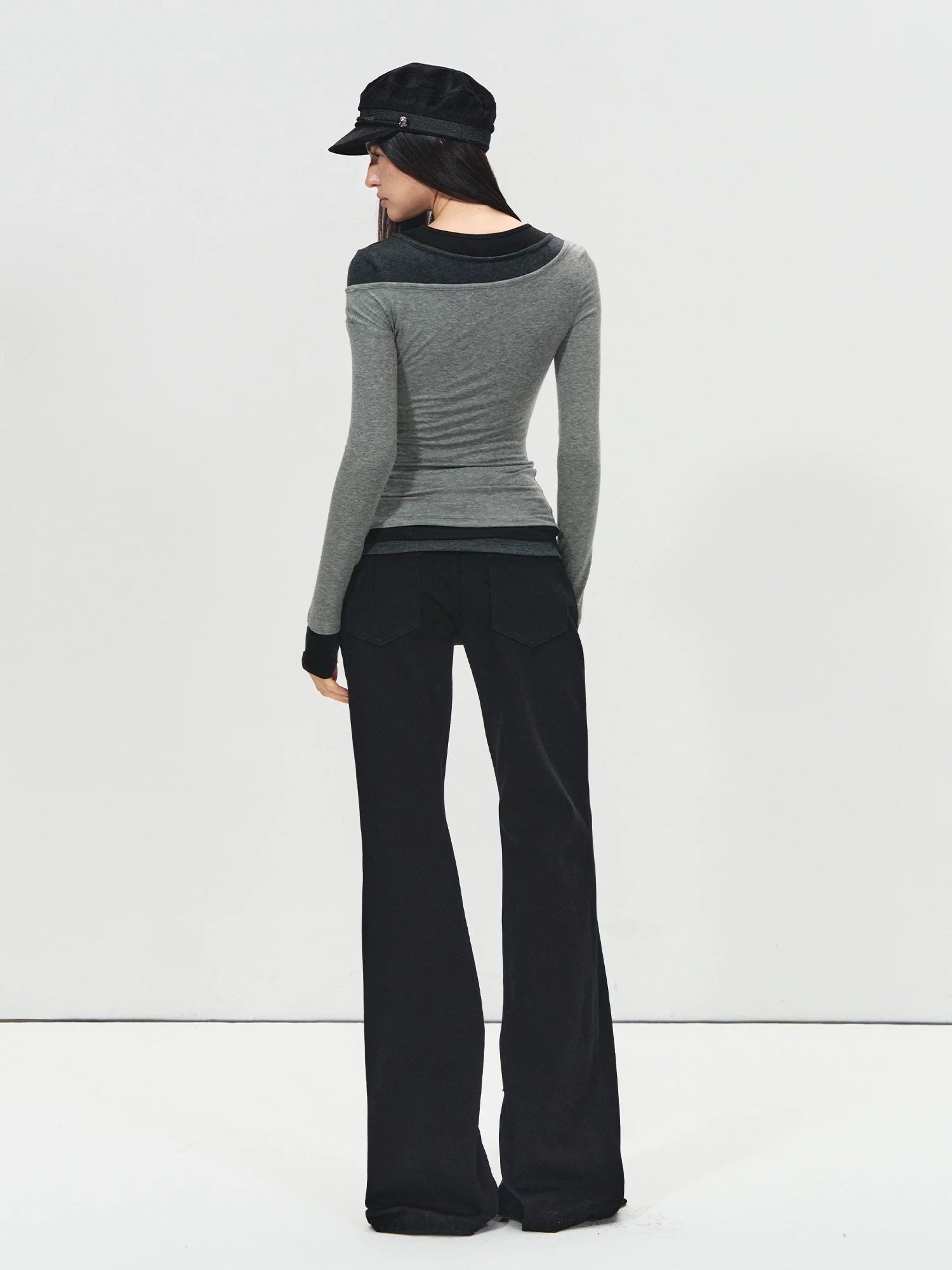 Black Mid-Rise Flare Denim Pants