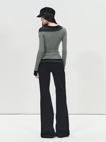 Black Mid-Rise Flare Denim Pants