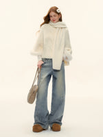 Washed Denim Curved-Cut Pants