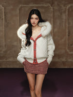 Chunky Knit Diamond Pattern Hooded Cardigan