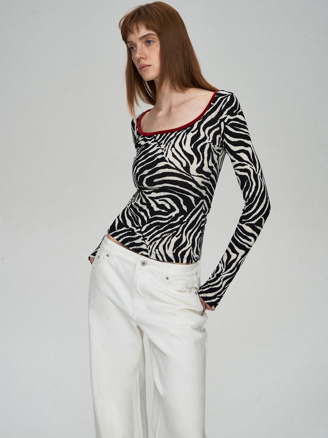 Zebra Deep-Neck Top