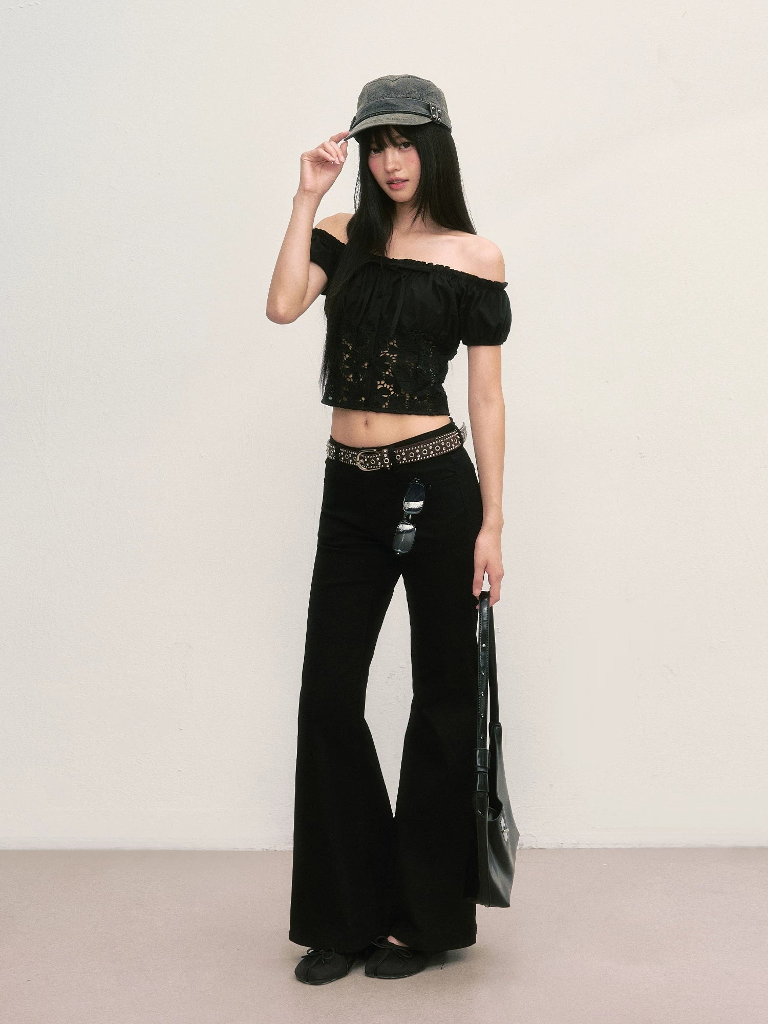 Black Off-Shoulder Lace Top