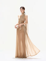 Asymmetric Mesh Maxi Dress
