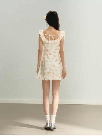 Flutter Sleeve Strap Floral Dress