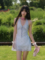 Purple Floral Halter Dress