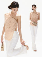 Beaded Asymmetric Chiffon Top