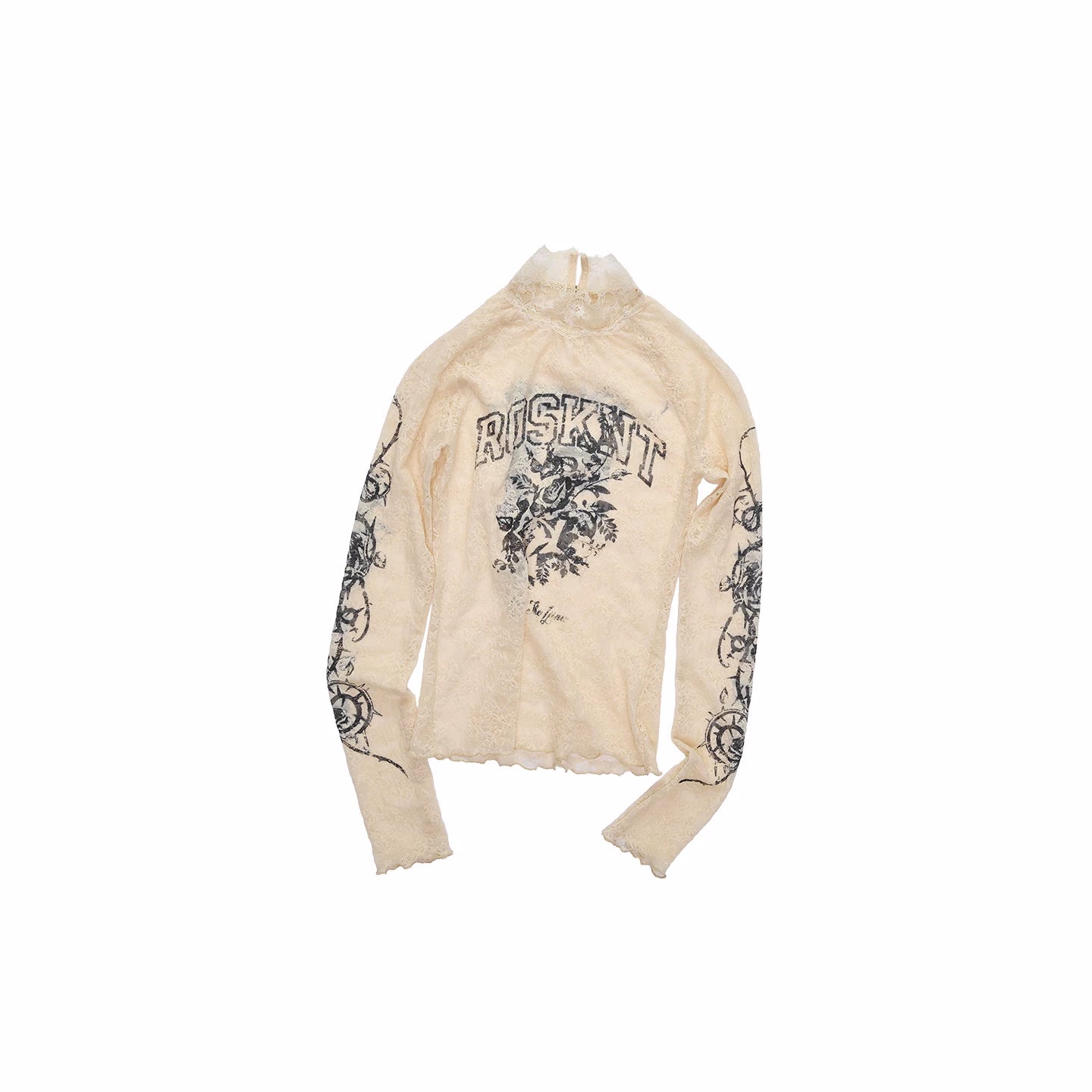 Rose Lace Print Mesh Top