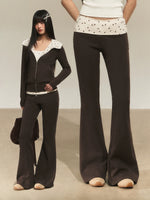 Contrast Polka Waist Flare Pants