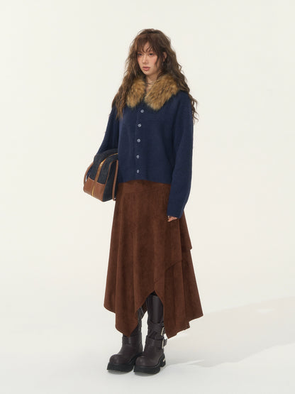 Asymmetric Faux Suede Midi Skirt