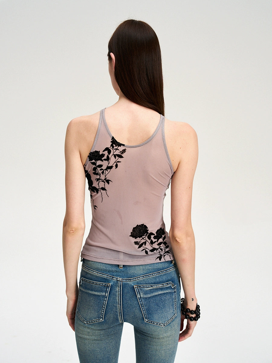 Flocked Mesh Floral Violet Cami