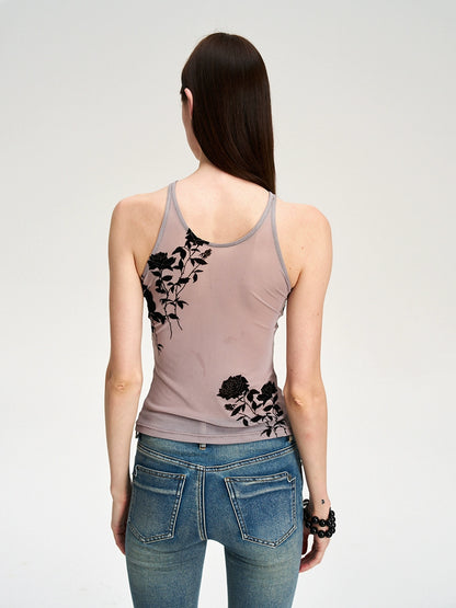 Flocked Mesh Floral Violet Cami
