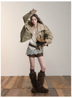 Brown Studded Faux Suede Shorts