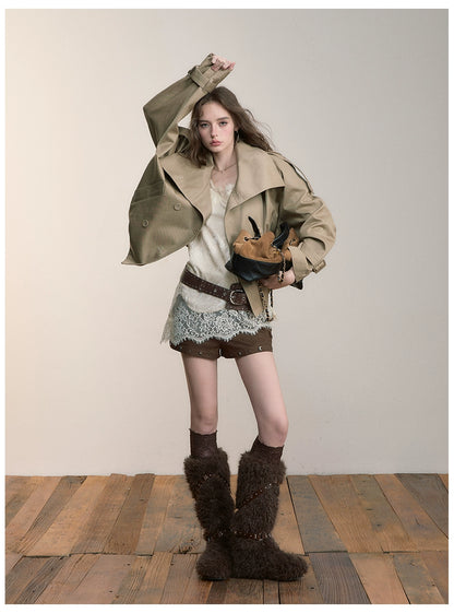Brown Studded Faux Suede Shorts