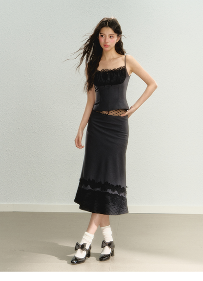 Lace Spaghetti Strap Tank Top &amp; Mini Skirt Set