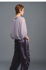 Purple Ruched Mesh V-Neck Top