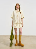 Bowknot Pleated Short-sleeved Dress
