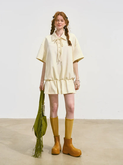 Bowknot Pleated Short-sleeved Dress