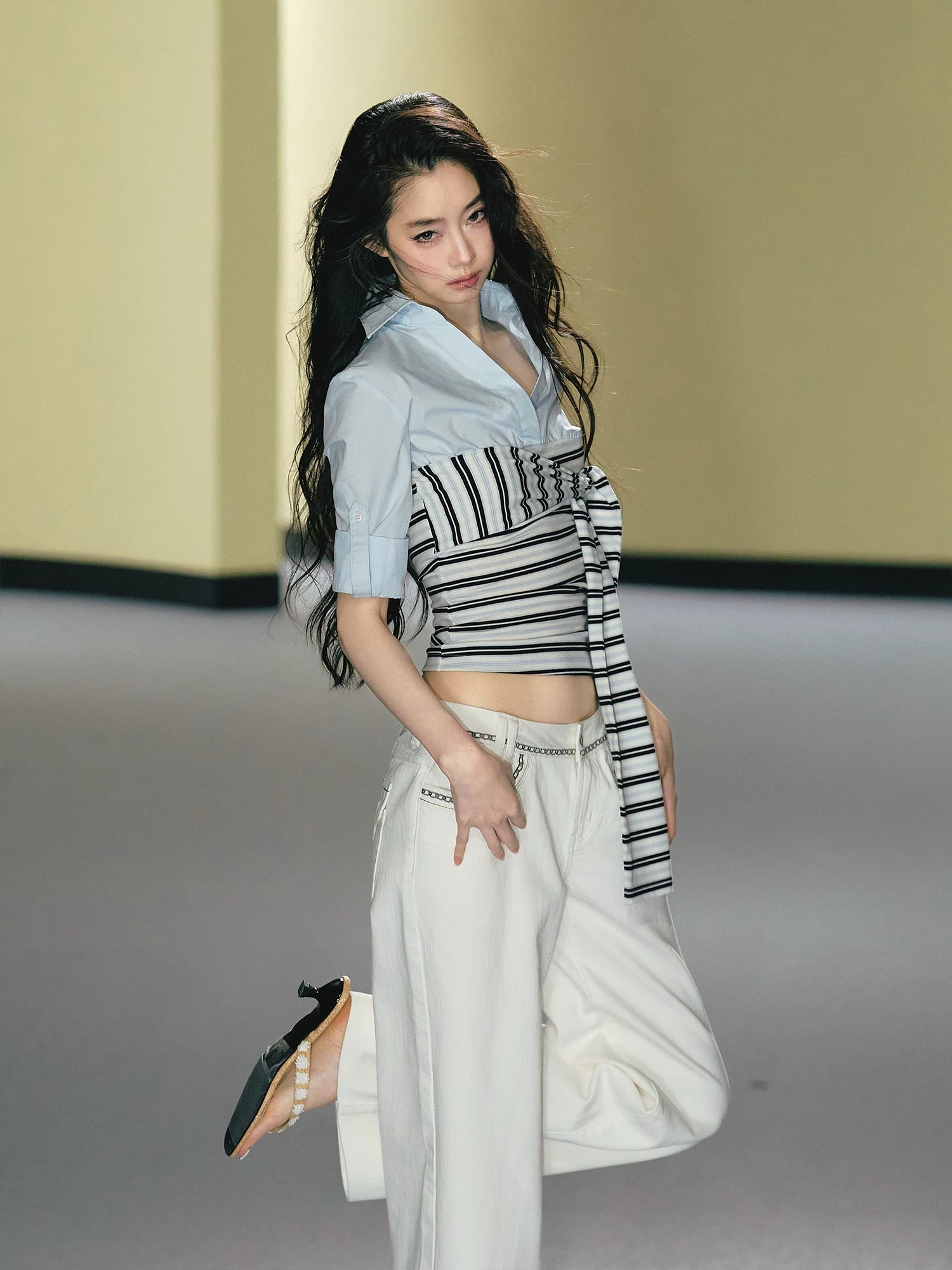 Striped Tie Spliced Shirt
