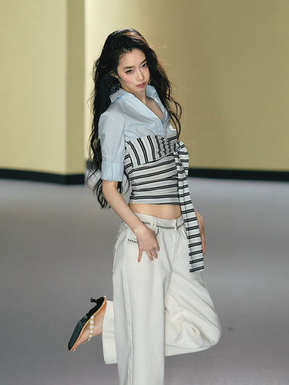 Striped Tie Spliced Shirt